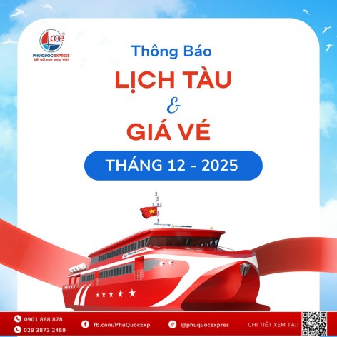Lịch vận hành tàu cao tốc Phú Quốc Express tuyến Trần Đề - Côn Đảo tháng 12/2025