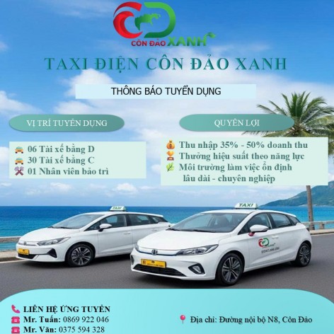 Taxi điện Côn Đảo xanh thông báo tuyển dụng nhân sự