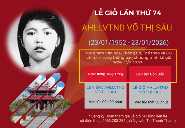 Lễ giỗ Nữ Anh hùng LLVTND Võ Thị Sáu lần thứ 74 – Thiêng liêng tại Côn Đảo (23/01/2026)