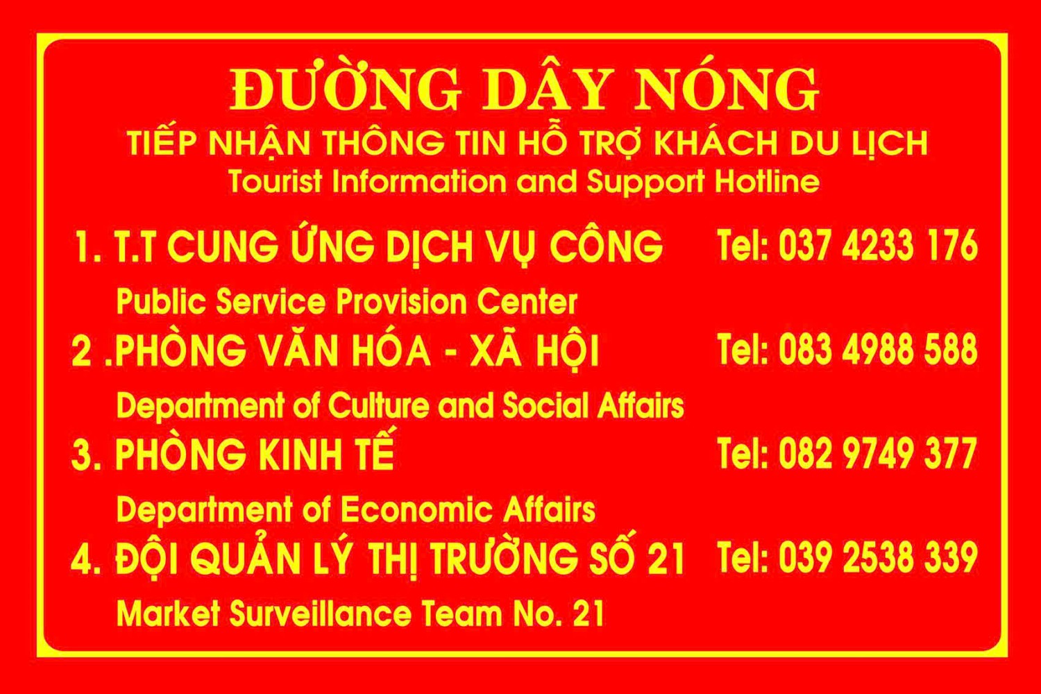 bảng đường dây nóng Côn Đảo 2026